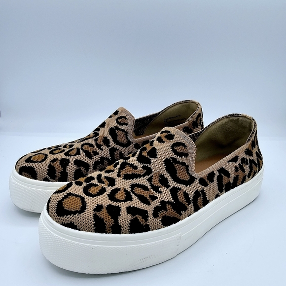 Steve Madden Mailer Knit Leopard Print Slip On Platform Shoes - Picture 6 of 10